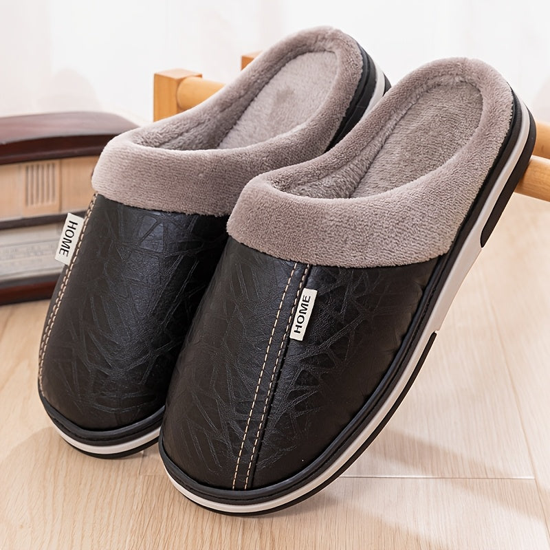 Pantoufles homme chaudes et confortables, doublure en peluche douce, chaussures d’intérieur antidérapantes idéales pour la chambre en hiver, disponibles en grandes tailles.