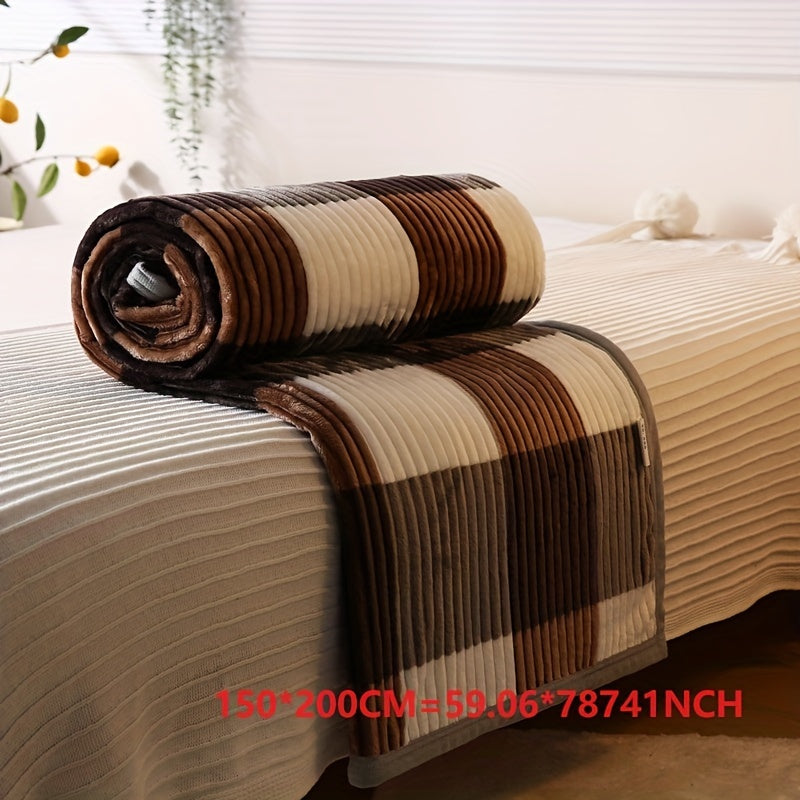 Couverture à carreaux simple de couleur unie, fine et fraîche, en polaire épaisse doublée de velours, couverture multifonctionnelle, idéale pour la sieste ou comme couverture légère pour la climatisation.