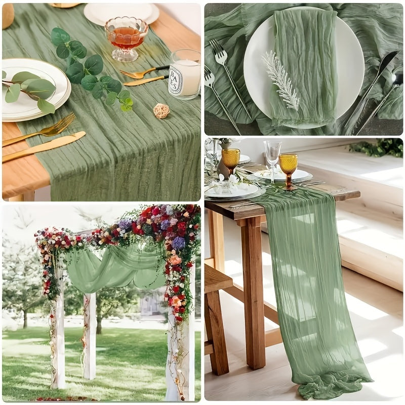 chemin de table plissé balinais atmosphérique, élégant chemin de table en mousseline uni,décoration de table à manger, décoration de pièce, décoration de mariage