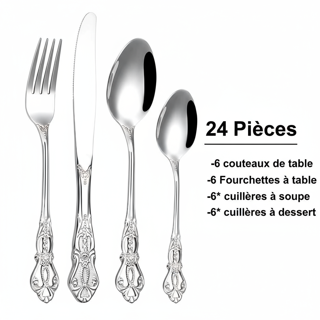 6/24/30 Pieces ensemble de couverts  en acier inoxydable, vaisselle de dîner de luxe, miroir, élégant, couteau, fourchette, cuillère.
