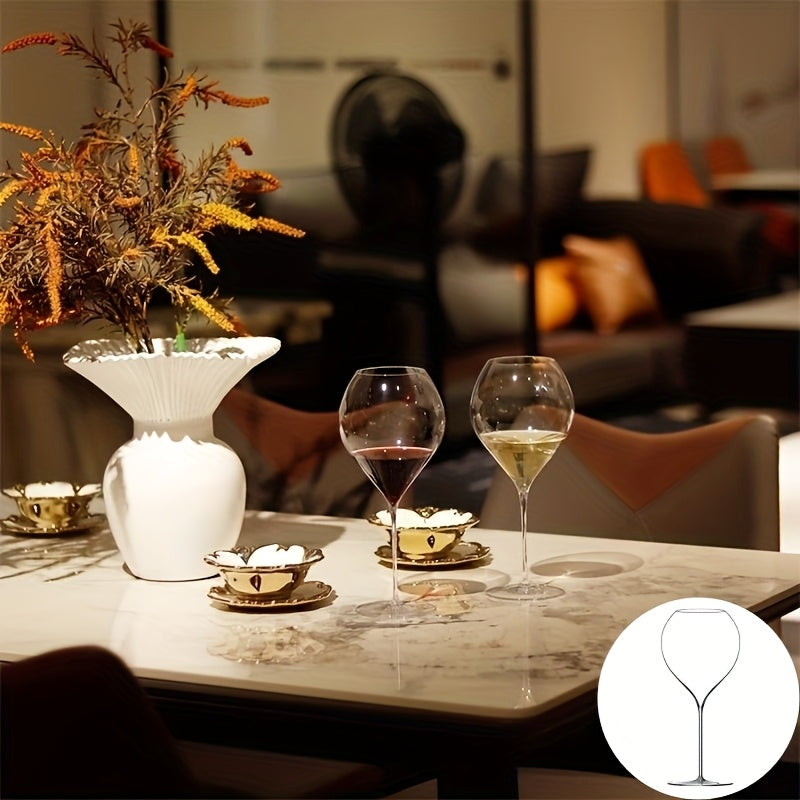 Verres à vin soufflés à la bouche 520 ml– Ensemble universel de 4 verres en cristal à bulles premium façonnés à la main, tige ultra-fine, design monobloc sans soudure, légers et élégants