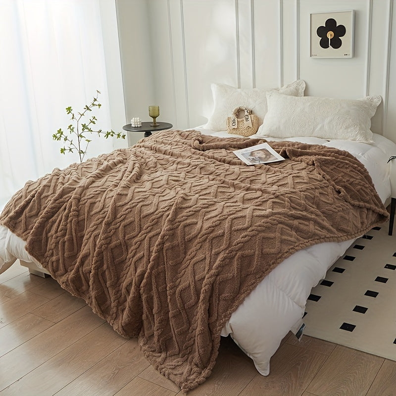 Couverture jacquard en taffetas à motif losange – 1 pièce, simple couche, double face, couverture multifonction pour climatisation, idéale pour canapé, lit ou bureau.