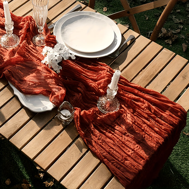 chemin de table plissé balinais atmosphérique, élégant chemin de table en mousseline uni,décoration de table à manger, décoration de pièce, décoration de mariage