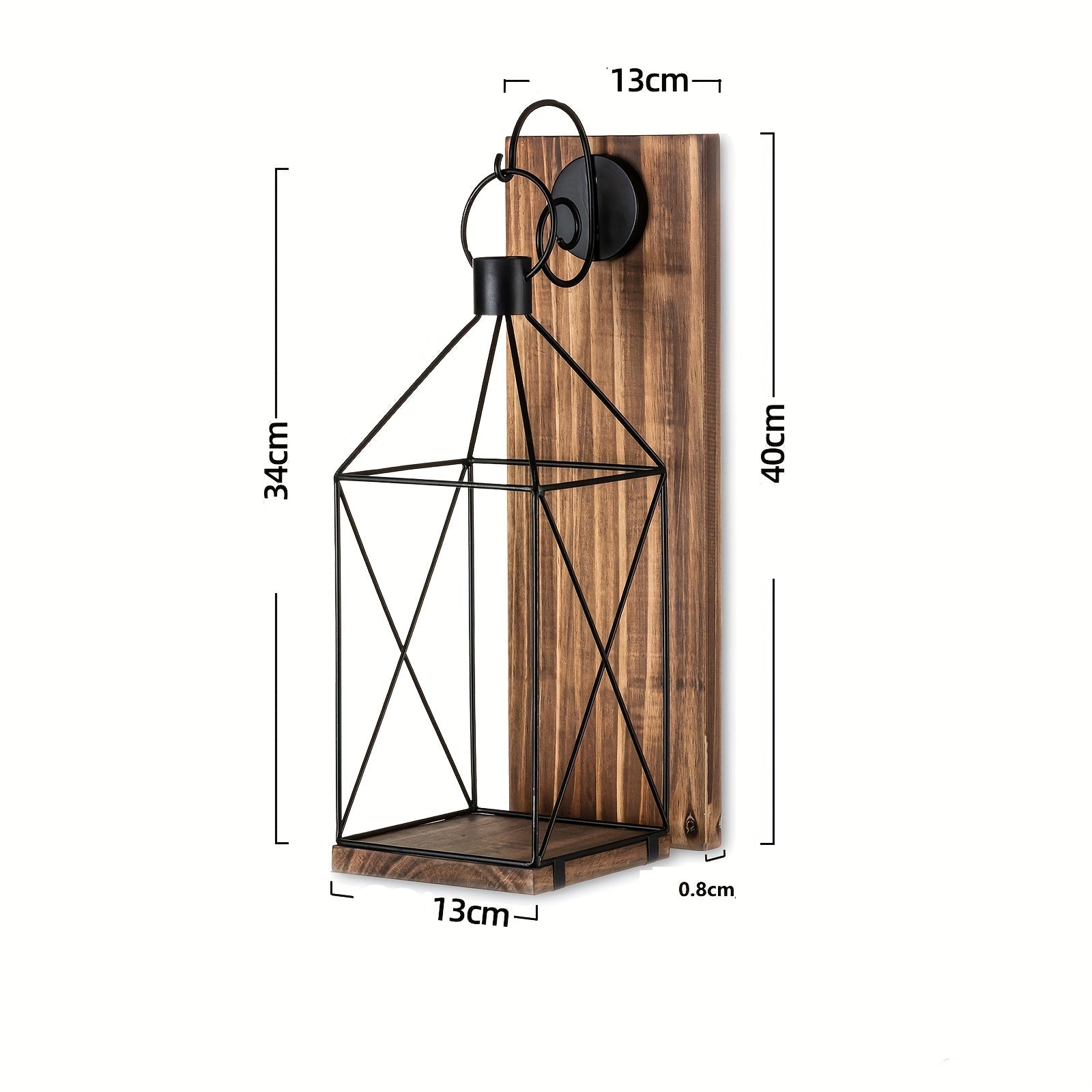 Applique murale rustique en bois avec lanterne métallique de 34,04 cm, décoration de maison style ferme, finition laquée marron, fixation murale, polyvalente pour intérieur et extérieur.