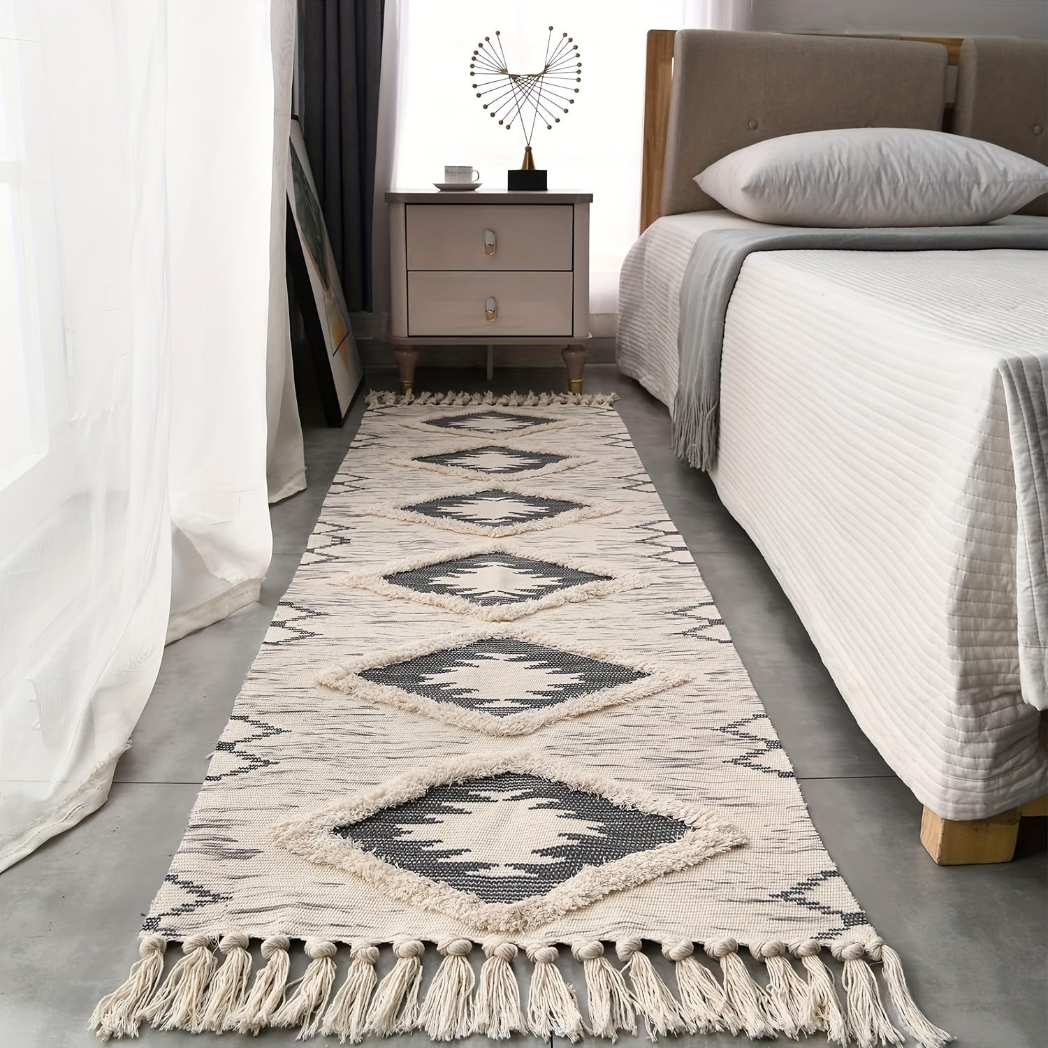 Tapis de salle de bain bohème à pampilles