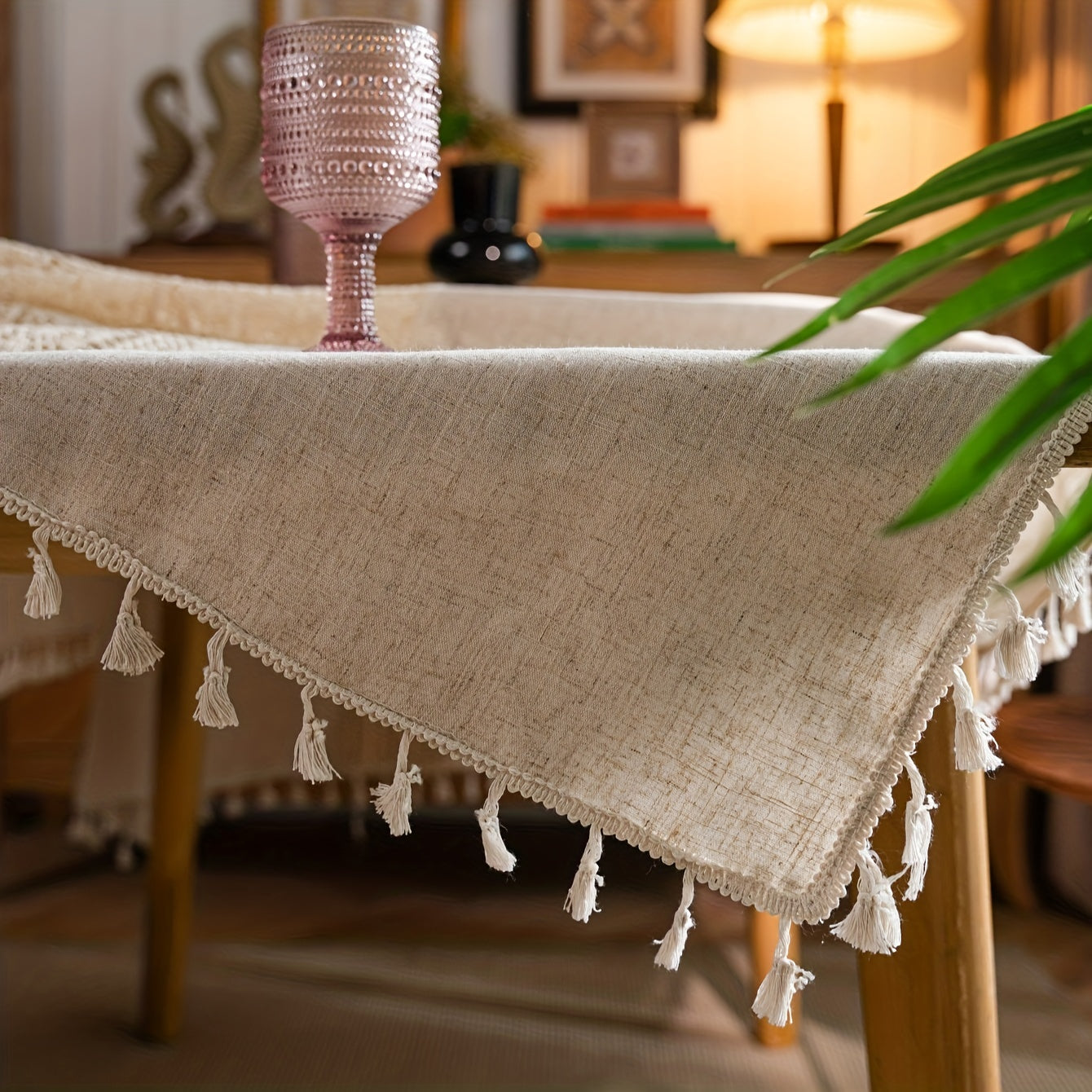 Nappe en lin, nappe bohème purement faite à la main au crochet, nappe rétro en chanvre à empiècement ajouré beige avec franges, adaptée pour table de Noël, pique-nique, décoration anti-poussière, décoration de pièce.
