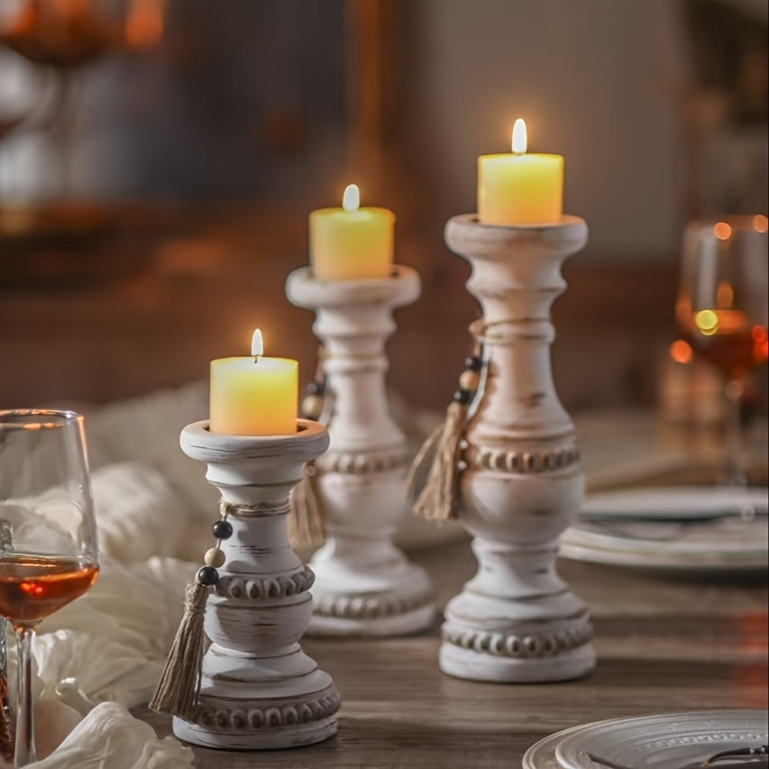 Bougeoirs en bois pour bougies piliers – Lot de 3 chandeliers rustiques farmhouse