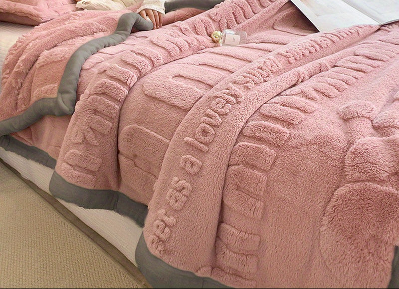 Couverture en peluche polaire hiver - 1 pièce, dessus-de-lit épais en flanelle de velours gaufrée, plaid chaud toutes saisons en polyester, lavable en machine, tissage uni - sans taie d’oreiller