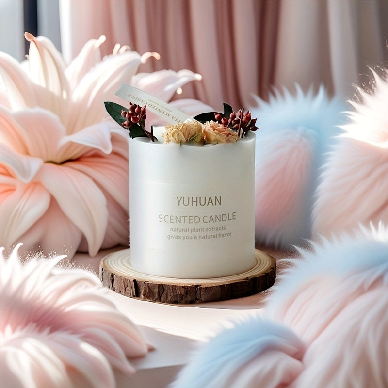 Bougie florale premium de 270 g avec fleurs séchées. Bougie décorative parfumée à la cire de soja, idéale pour la maison ou comme cadeau de Saint-Valentin.