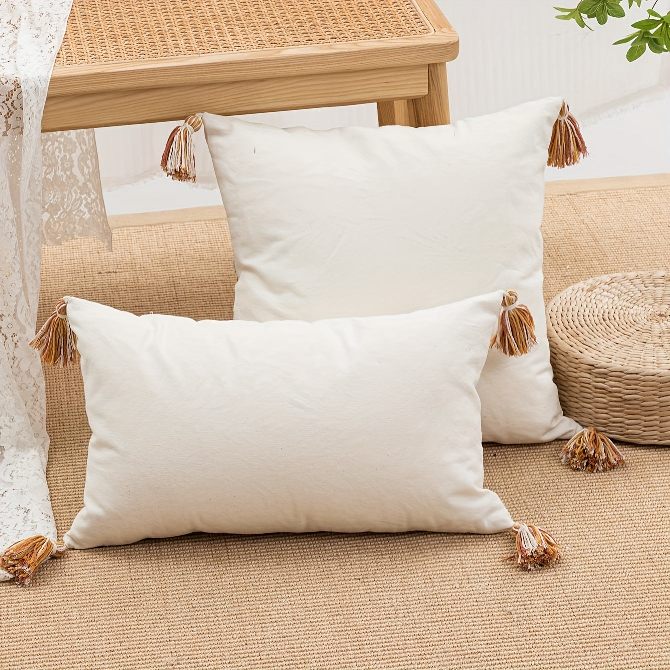 Housse de coussin carrée géométrique, style bohème, confectionnée en velours à boucles avec broderie imprimée. Housse de coussin décorative idéale pour la décoration de la maison : chambre, salon ou canapé.