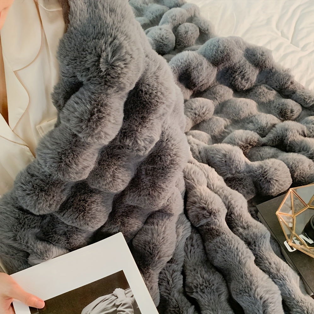 Couverture en peluche ultra-douce – épaisse, réversible en polaire à bulles pour voyage, canapé, lit et décoration intérieure – lavable en machine, confort toutes saisons, en blanc