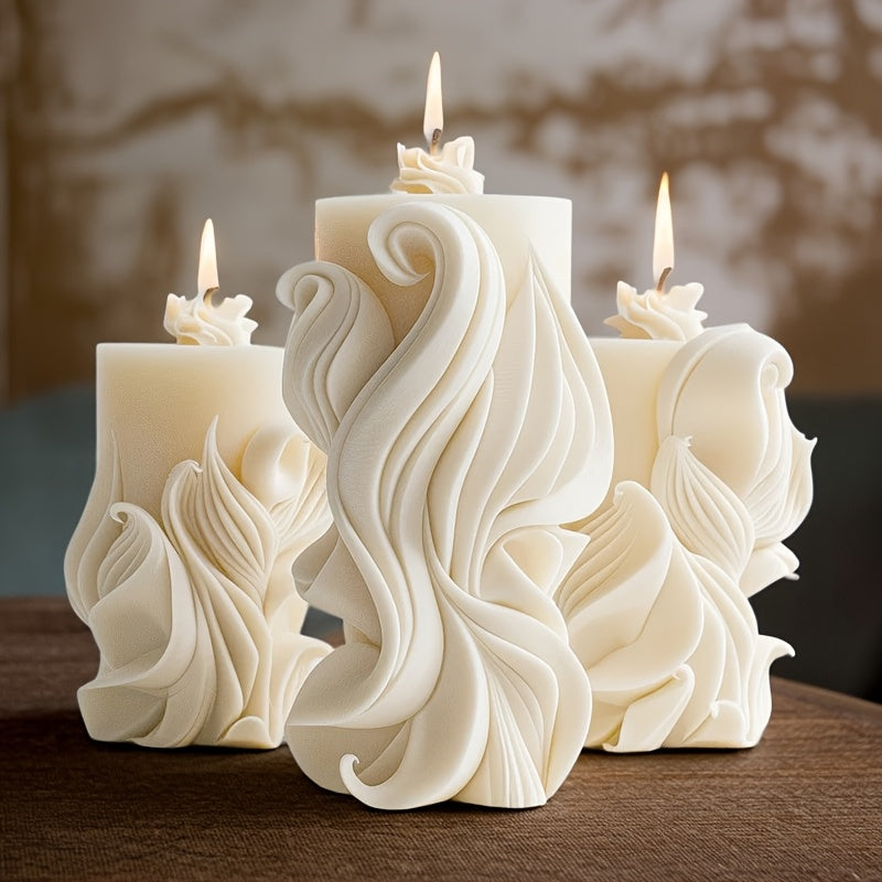 Bougie pilier à texture ondulée artistique – mélange de cire de soja et de cire d’abeille, une seule mèche, durée de combustion de 4 à 8 heures, bougie décorative d’intérieur pour la détente à la maison