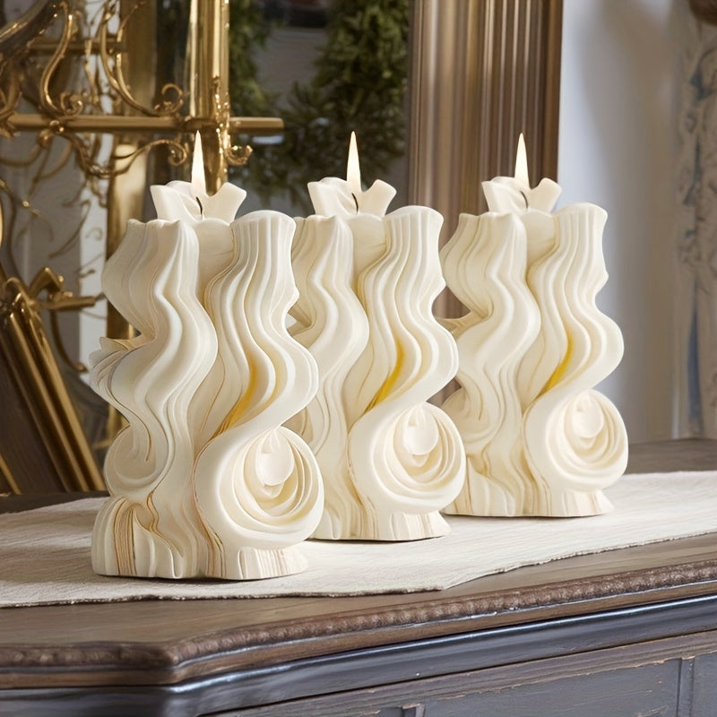 Bougie pilier à texture ondulée artistique – mélange de cire de soja et de cire d’abeille, une seule mèche, durée de combustion de 4 à 8 heures, bougie décorative d’intérieur pour la détente à la maison
