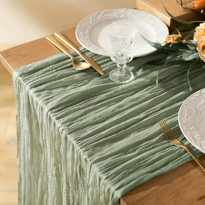 chemin de table plissé balinais atmosphérique, élégant chemin de table en mousseline uni,décoration de table à manger, décoration de pièce, décoration de mariage