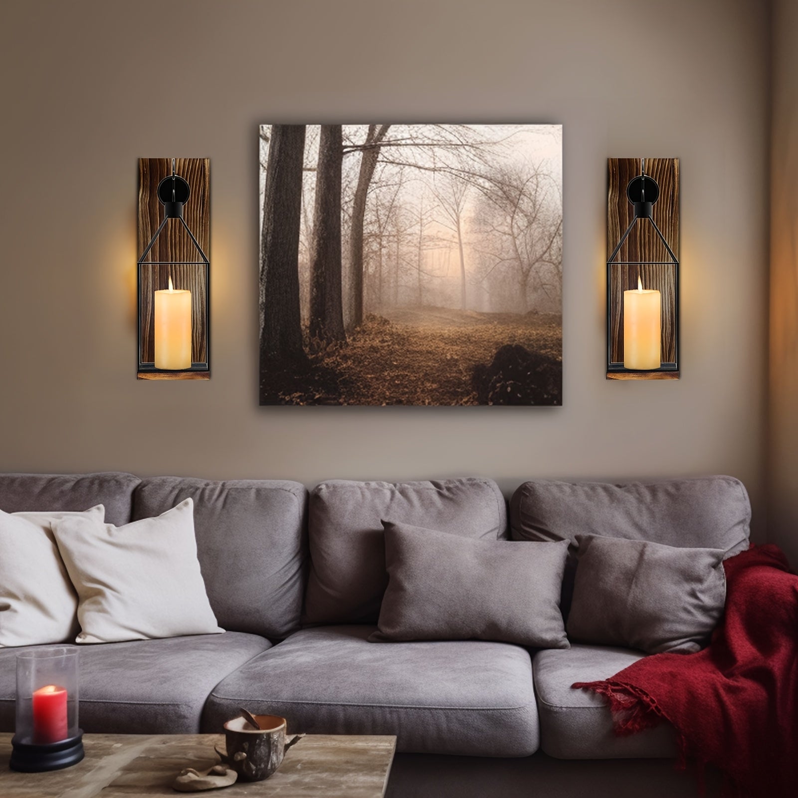 Applique murale rustique en bois avec lanterne métallique de 34,04 cm, décoration de maison style ferme, finition laquée marron, fixation murale, polyvalente pour intérieur et extérieur.