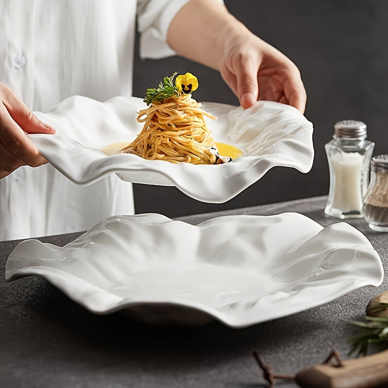 Assiette de service en céramique blanche élégante - Polyvalente pour pâtes, desserts et sushi - Parfaite pour la maison et le restaurant﻿