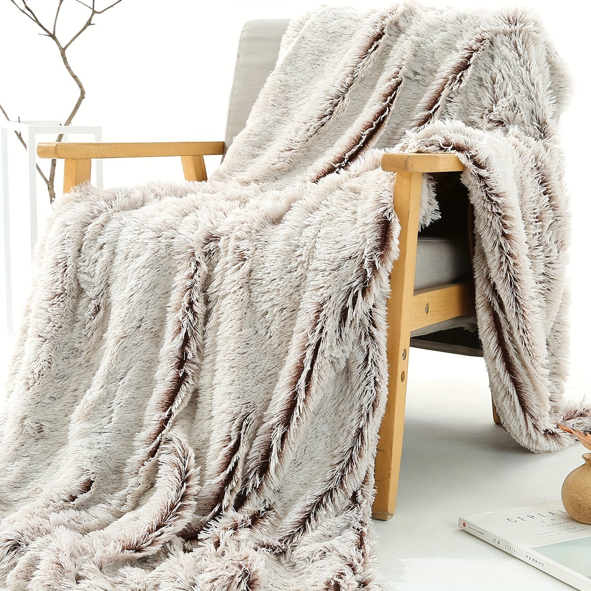 Couverture en fausse fourrure luxueuse de style français – Plaid décoratif polyvalent en polyester doux pour lit, canapé et voiture – Couverture tissée toutes saisons, chaude et confortable pour la maison et le bureau