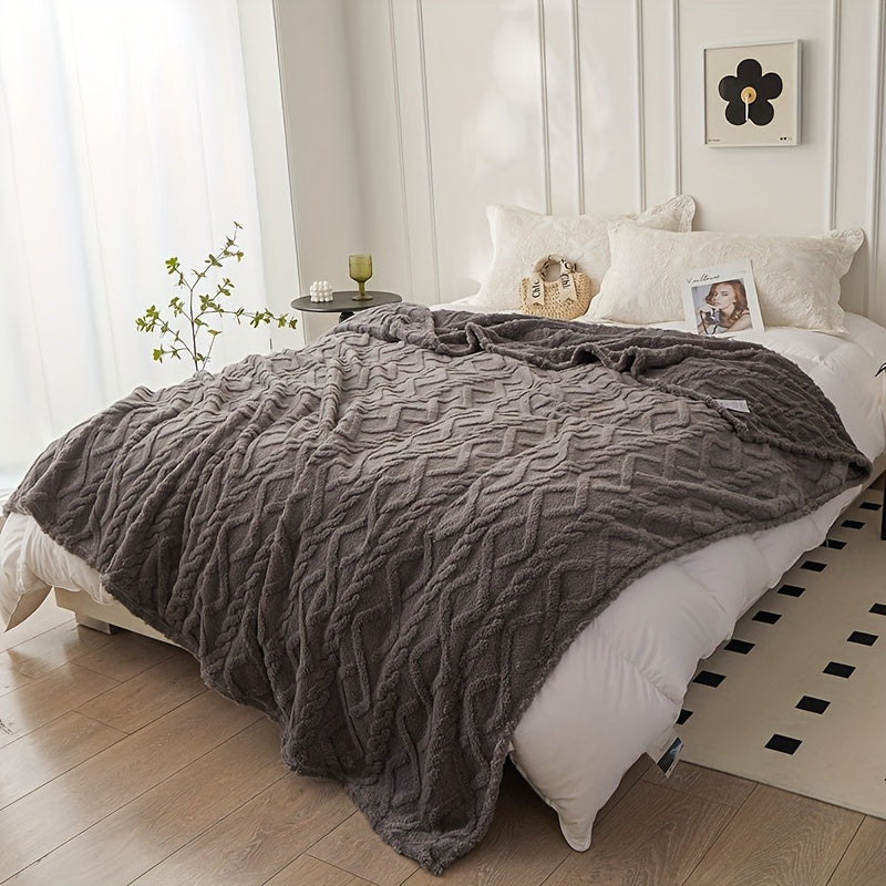 Couverture jacquard en taffetas à motif losange – 1 pièce, simple couche, double face, couverture multifonction pour climatisation, idéale pour canapé, lit ou bureau.