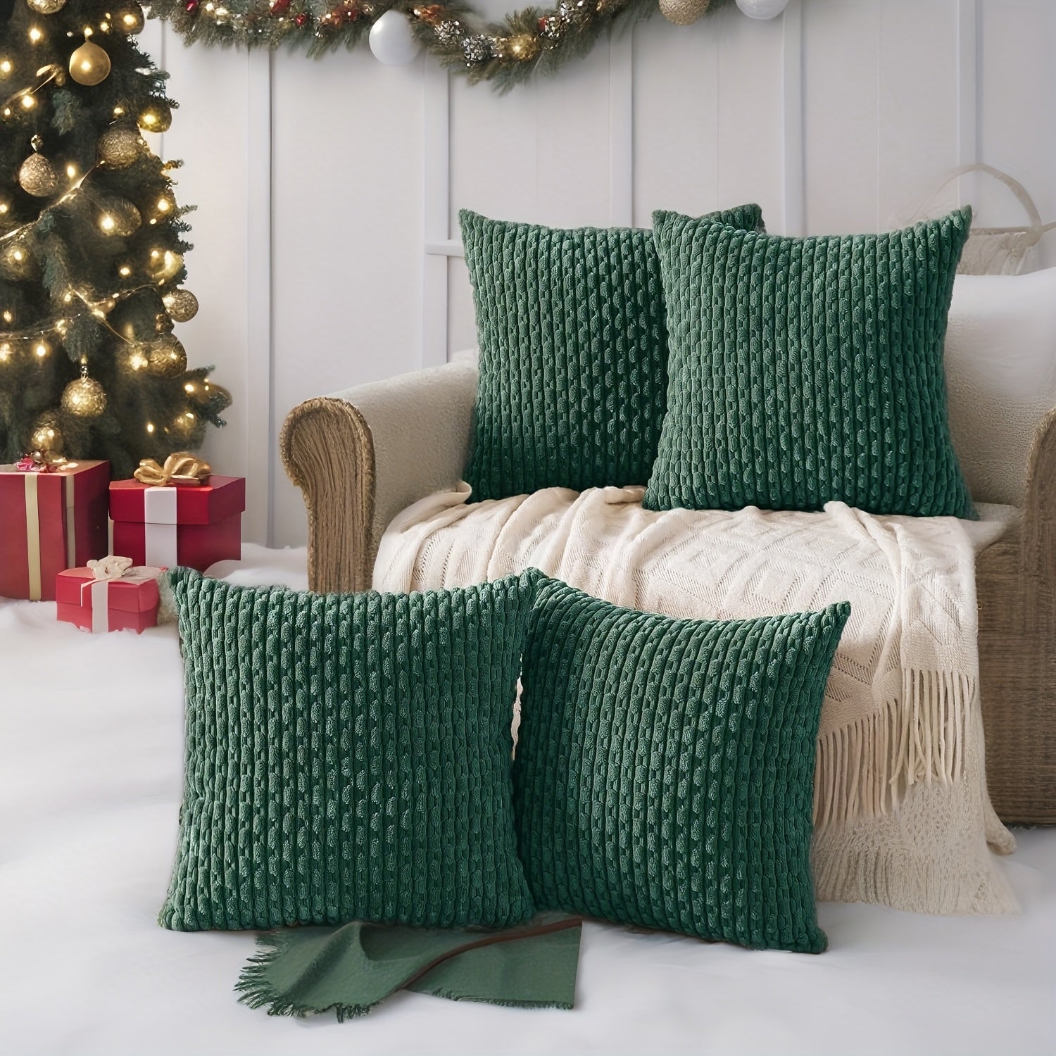 4 housses de coussin en peluche rayées – Style bohème chic et maison de campagne, doux polyester, fermeture éclair, lavables en machine – Idéales pour la décoration du canapé