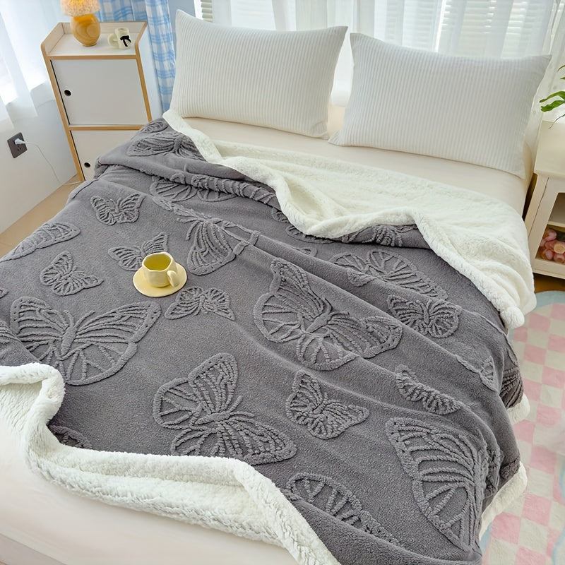 Plaid polaire ultra doux et chaleureux avec broderie motif papillon – proposé en différents coloris et formats