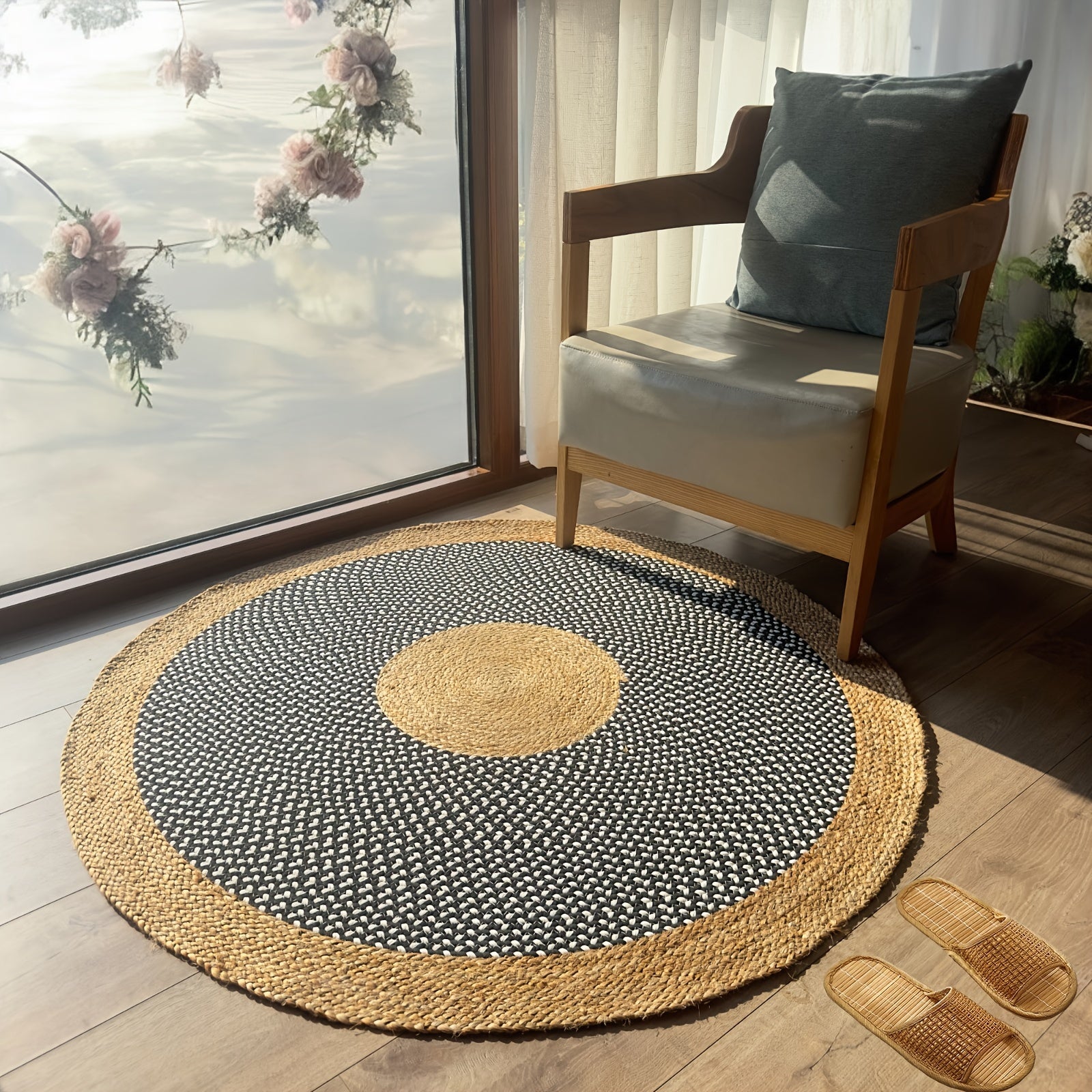 Tapis de jute coloris noir, parfait pour une décoration moderne ou de style maison de campagne
