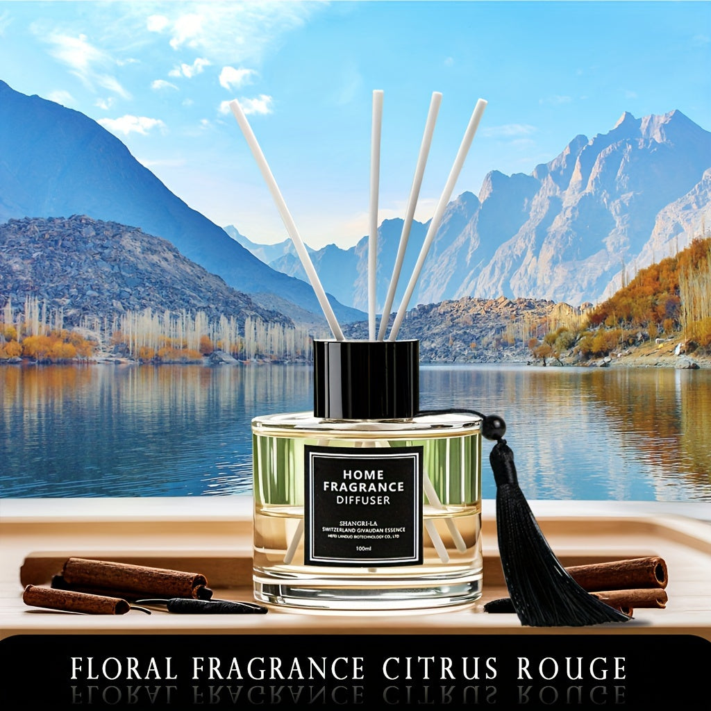 diffuseurs à bâtonnets série Hôtel de Luxe – grande capacité 100 ml, parfum longue durée (5 à 7 semaines) pour salon et chambre – fragrance épicée, ingrédients de raffinerie suisse, flacon en verre cylindrique avec tiges en rotin,