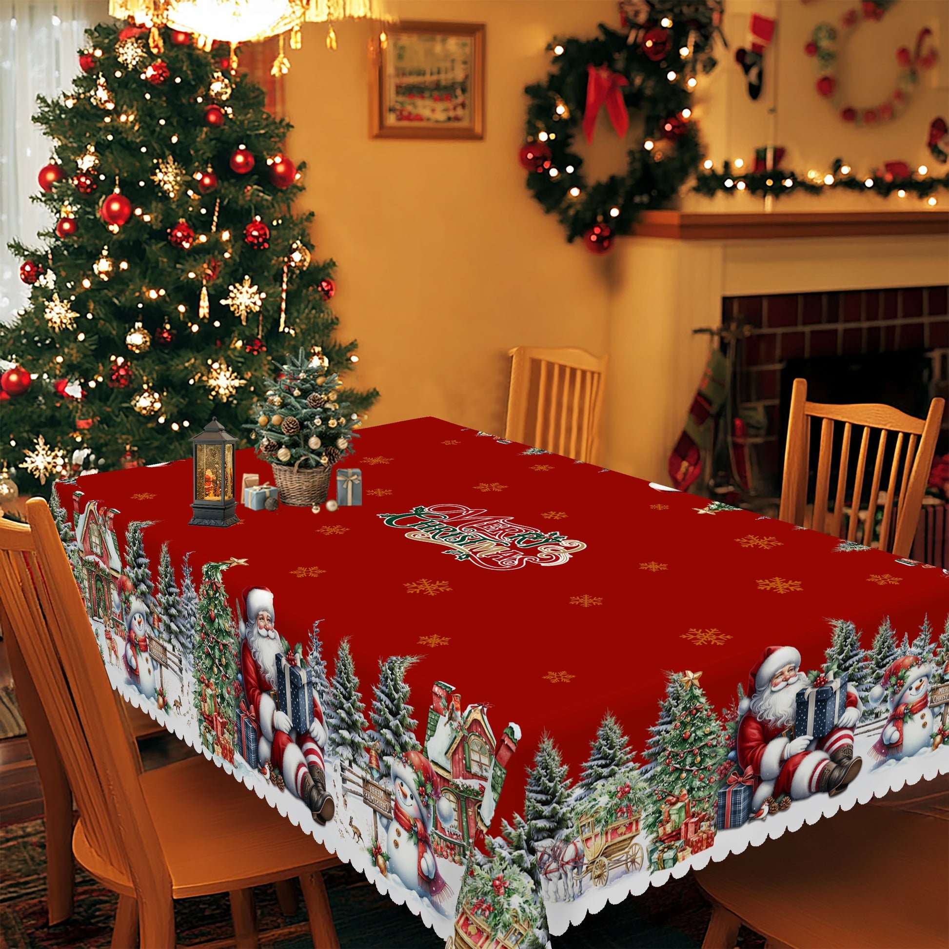 Nappes de Noël  rondes et rectangulaires, nappe à motifs Père Noël, bonhomme de neige et sapin