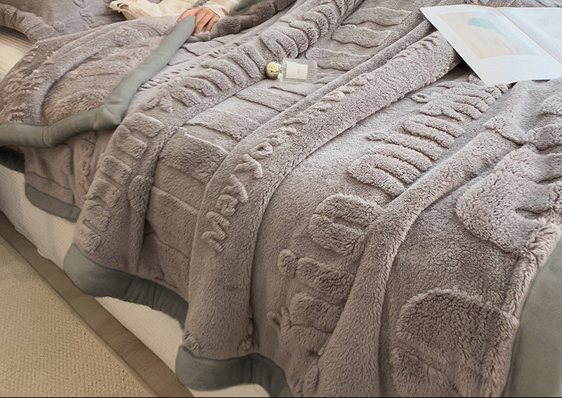 Couverture en peluche polaire hiver - 1 pièce, dessus-de-lit épais en flanelle de velours gaufrée, plaid chaud toutes saisons en polyester, lavable en machine, tissage uni - sans taie d’oreiller