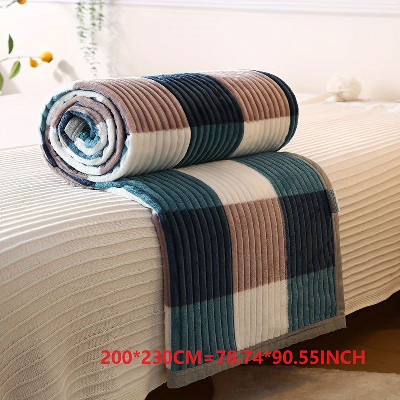Couverture à carreaux simple de couleur unie, fine et fraîche, en polaire épaisse doublée de velours, couverture multifonctionnelle, idéale pour la sieste ou comme couverture légère pour la climatisation.