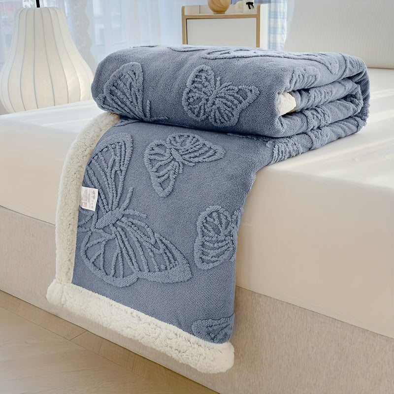 Plaid polaire ultra doux et chaleureux avec broderie motif papillon – proposé en différents coloris et formats