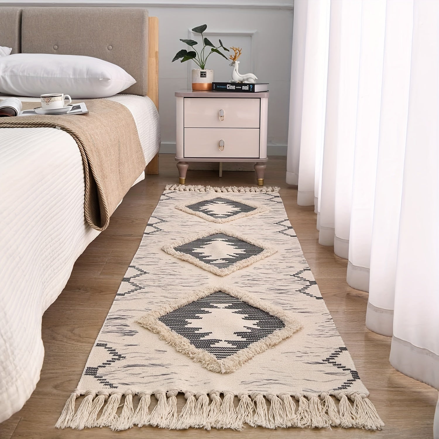 Tapis de salle de bain bohème à pampilles