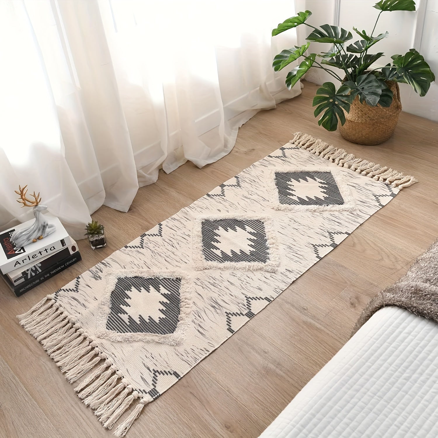 Tapis de salle de bain bohème à pampilles