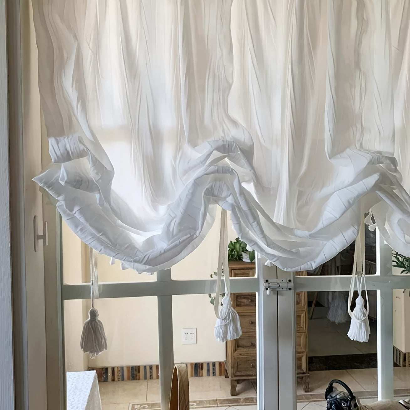 Rideau Voilage Élégant Style Crème à Frange