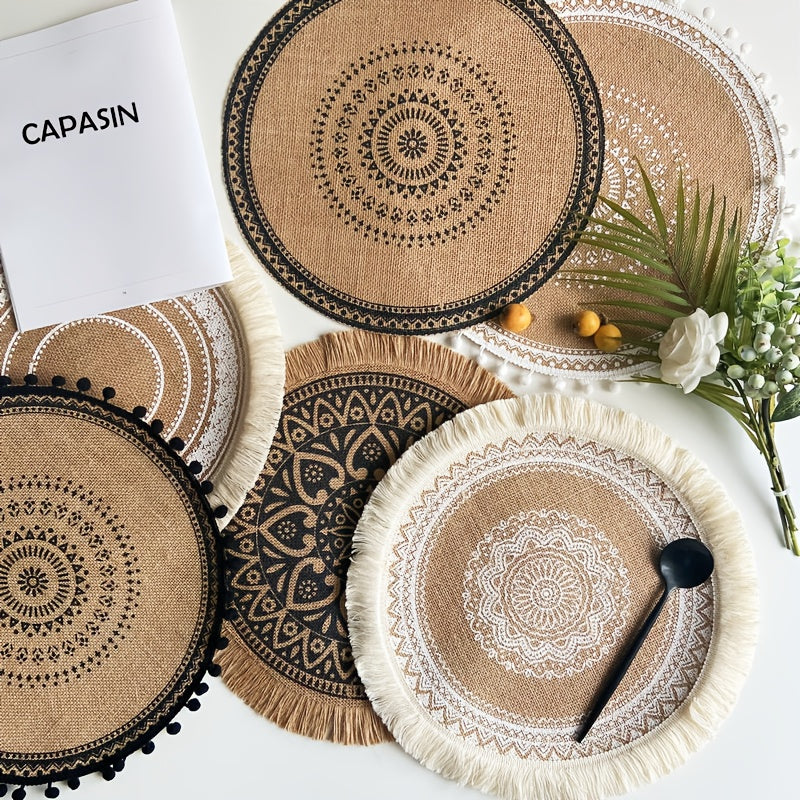 Sets de table ronds en macramé décoratif pour cuisine et salle à manger, décoration style ferme﻿