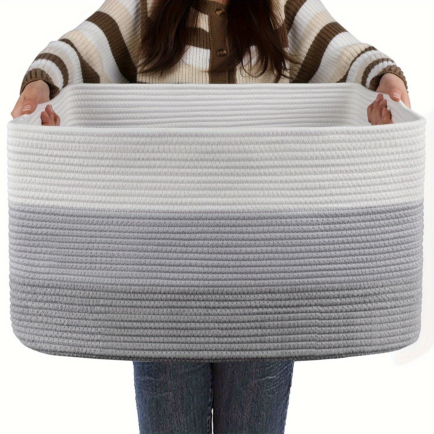 Panier en matériau doux grand format, panier rectangulaire tissé pour rangement, panier à couvertures pour chambre de bébé ou salon, panier à linge avec poignée, grands paniers pour organisation - dimensions 50x38x28 cm - couleur jaune et noir.