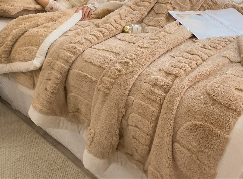 Couverture en peluche polaire hiver - 1 pièce, dessus-de-lit épais en flanelle de velours gaufrée, plaid chaud toutes saisons en polyester, lavable en machine, tissage uni - sans taie d’oreiller