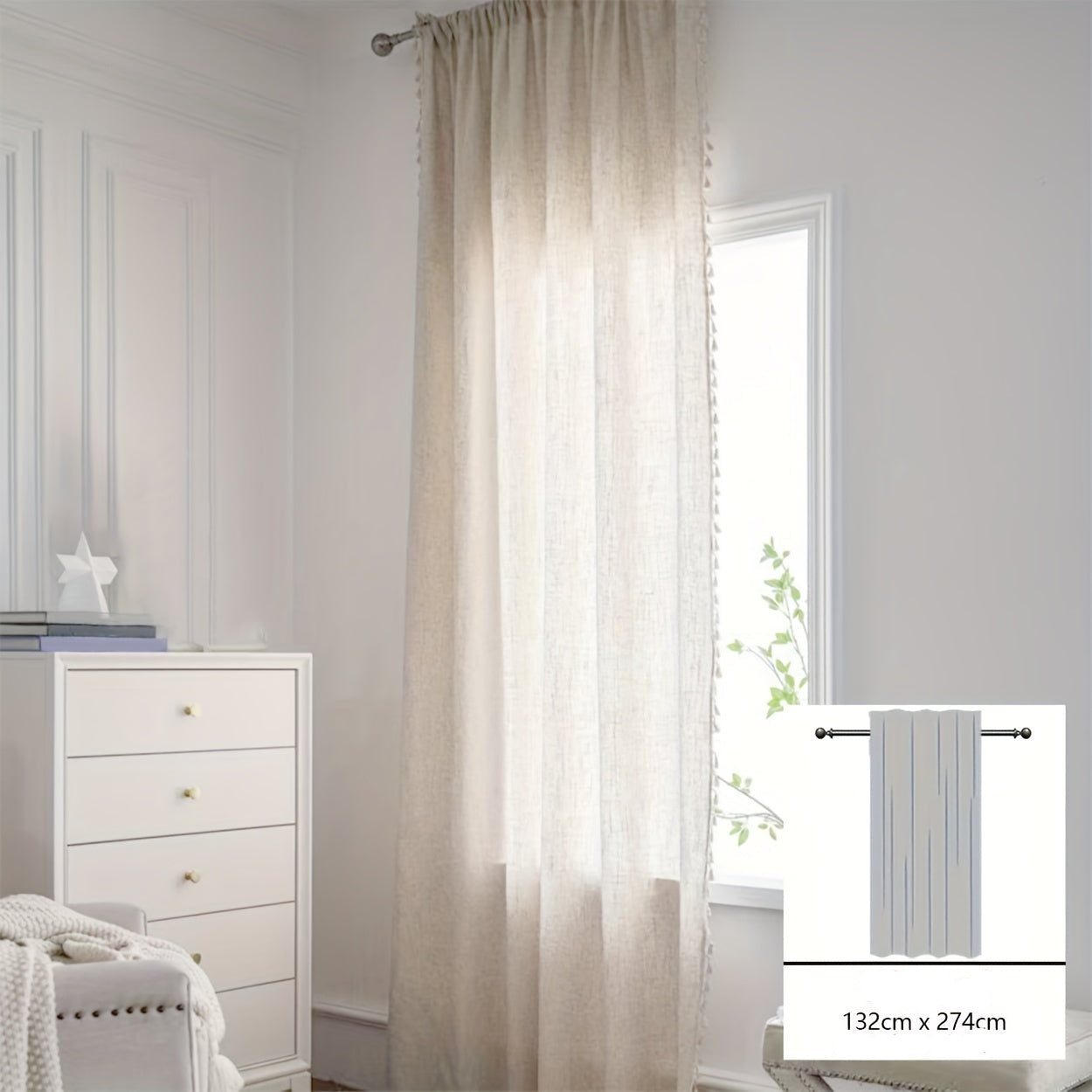 Voilage bohème en dentelle de tulle à transparence légère, avec passe-tringle