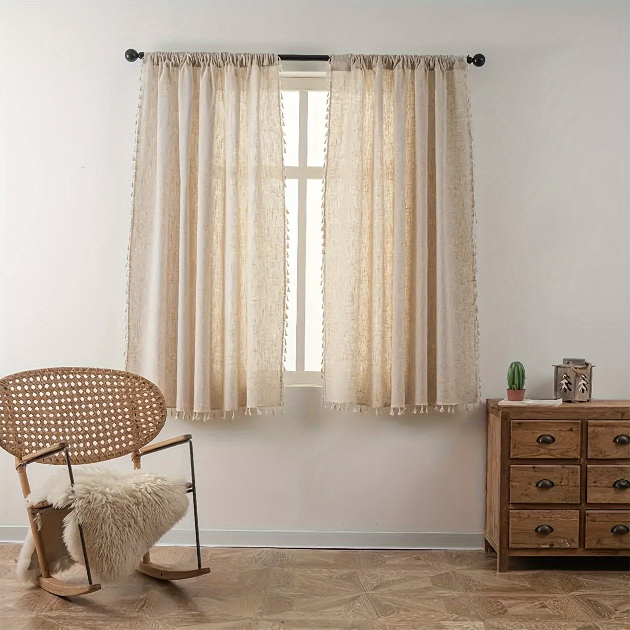 Voilage bohème en dentelle de tulle à transparence légère, avec passe-tringle