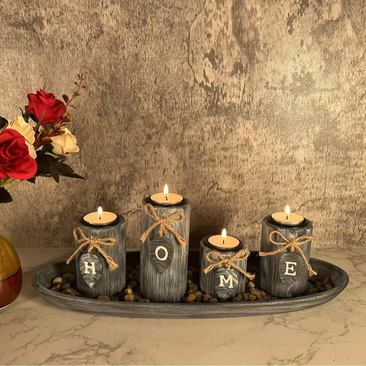 Ensemble de 1 support à bougie élégant en bois rustique – Accent de décoration romantique pour la maison, idéal pour les dîners, mariages et anniversaires – Présentoir de table polyvalent, parfait pour les célébrations saisonnières.