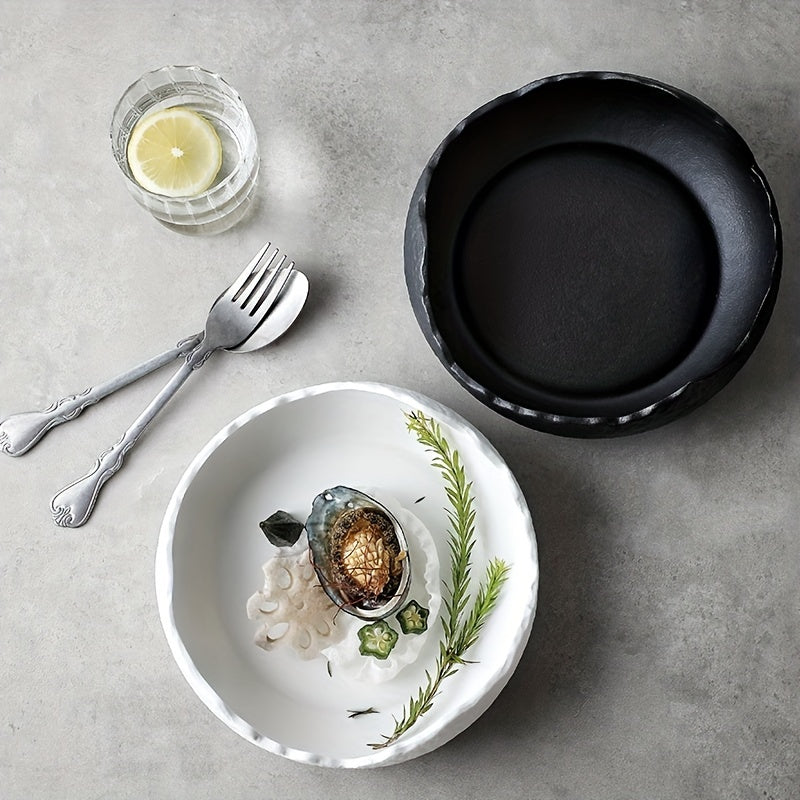 assiette froide et bol en céramique, assiette à sashimi, assiette créative pour cuisine occidentale, restaurant d’hôtel, assiette à disposition irrégulière, fusion haut de gamme entre plats et vaisselle, décoration de table