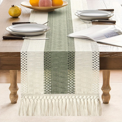 1pc chemin de table style macramé avec couture bicolore, couleur vert/Bleu, chemin de table bohème , décoration tissée de style ferme pour restaurant.