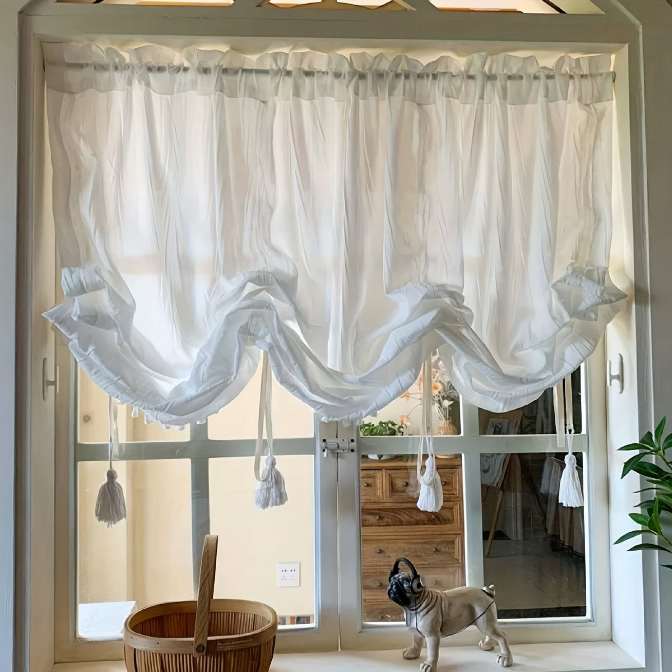 Rideau Voilage Élégant Style Crème à Frange