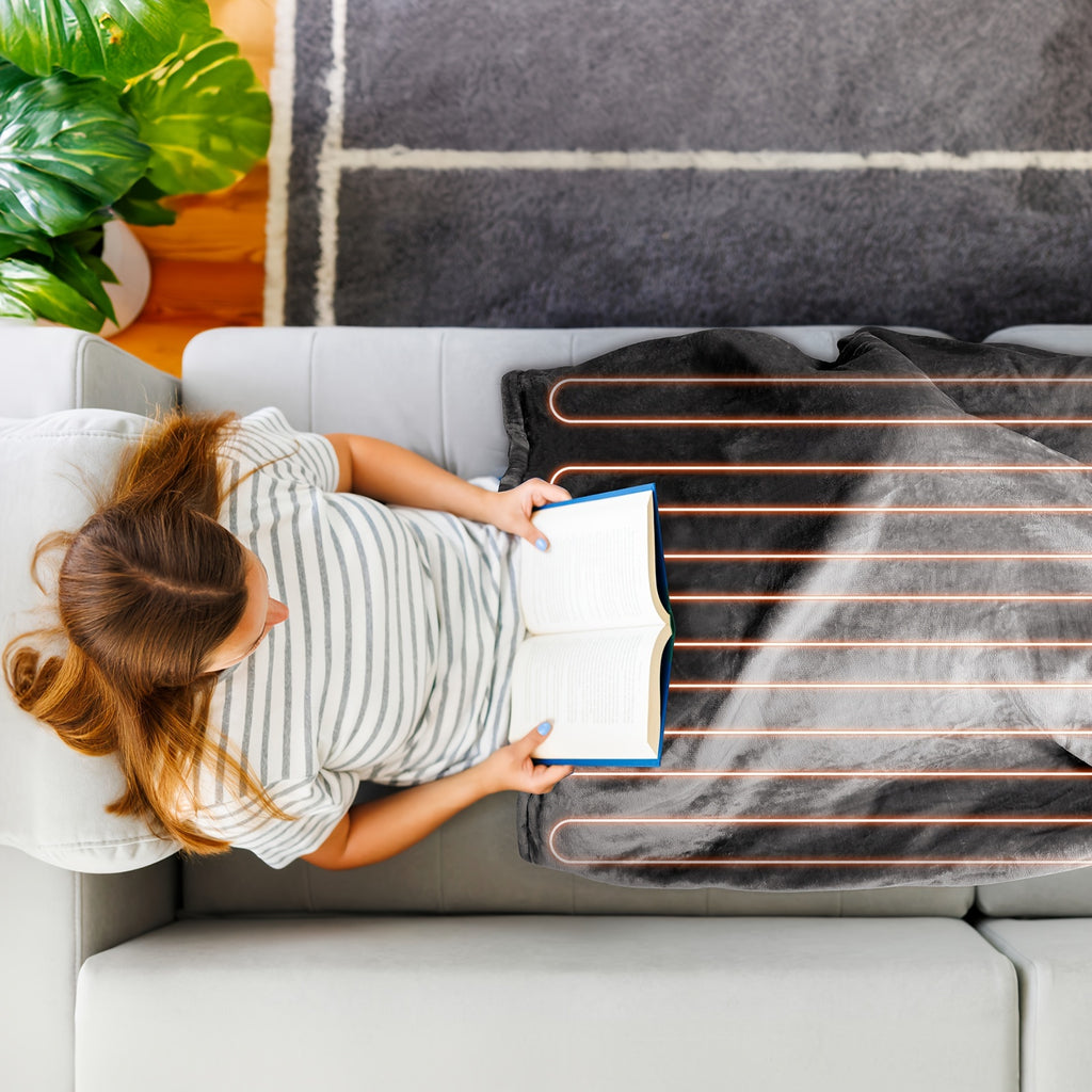 Couverture électrique avec arrêt automatique, 180 x 130 cm, 6 niveaux de température, 9 réglages de temps, commande amovible, couverture isolante, adaptée aux machines à laver, canapés, lits, bureaux