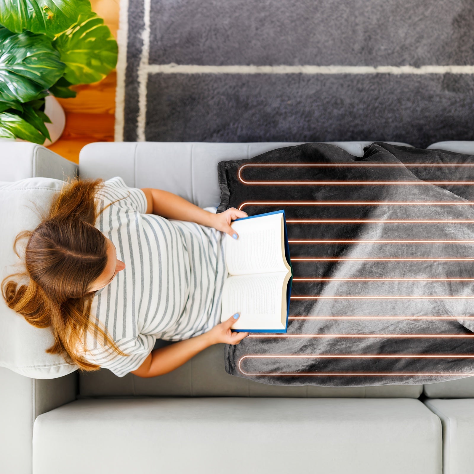 Couverture électrique avec arrêt automatique, 180 x 130 cm, 6 niveaux de température, 9 réglages de temps, commande amovible, couverture isolante, adaptée aux machines à laver, canapés, lits, bureaux