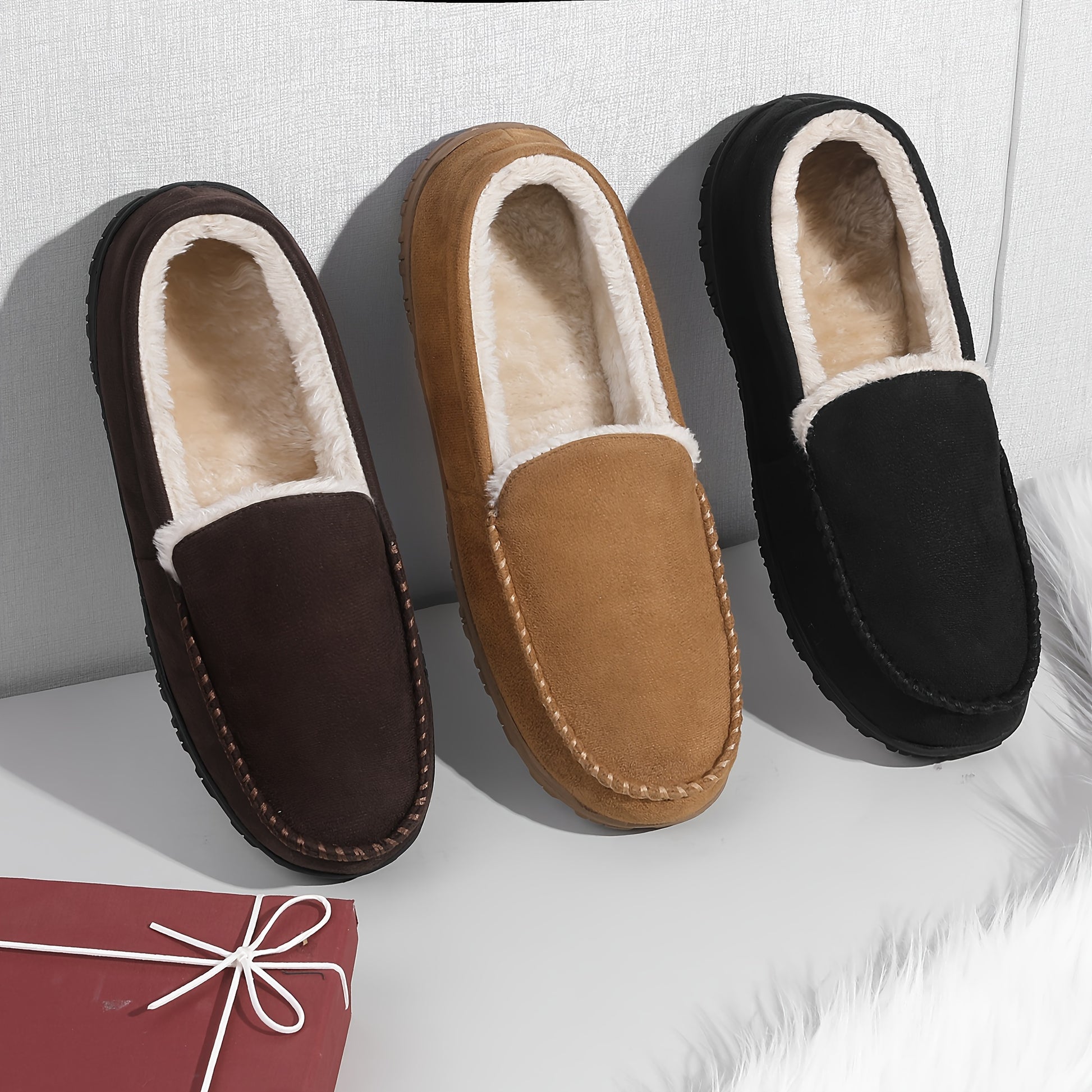 Mocassins/chaussons pour homme, en mousse mémoire douce, chaussons pour la chambre, maison, doublure en fleece chaude, antidérapants, pour intérieur et extérieur