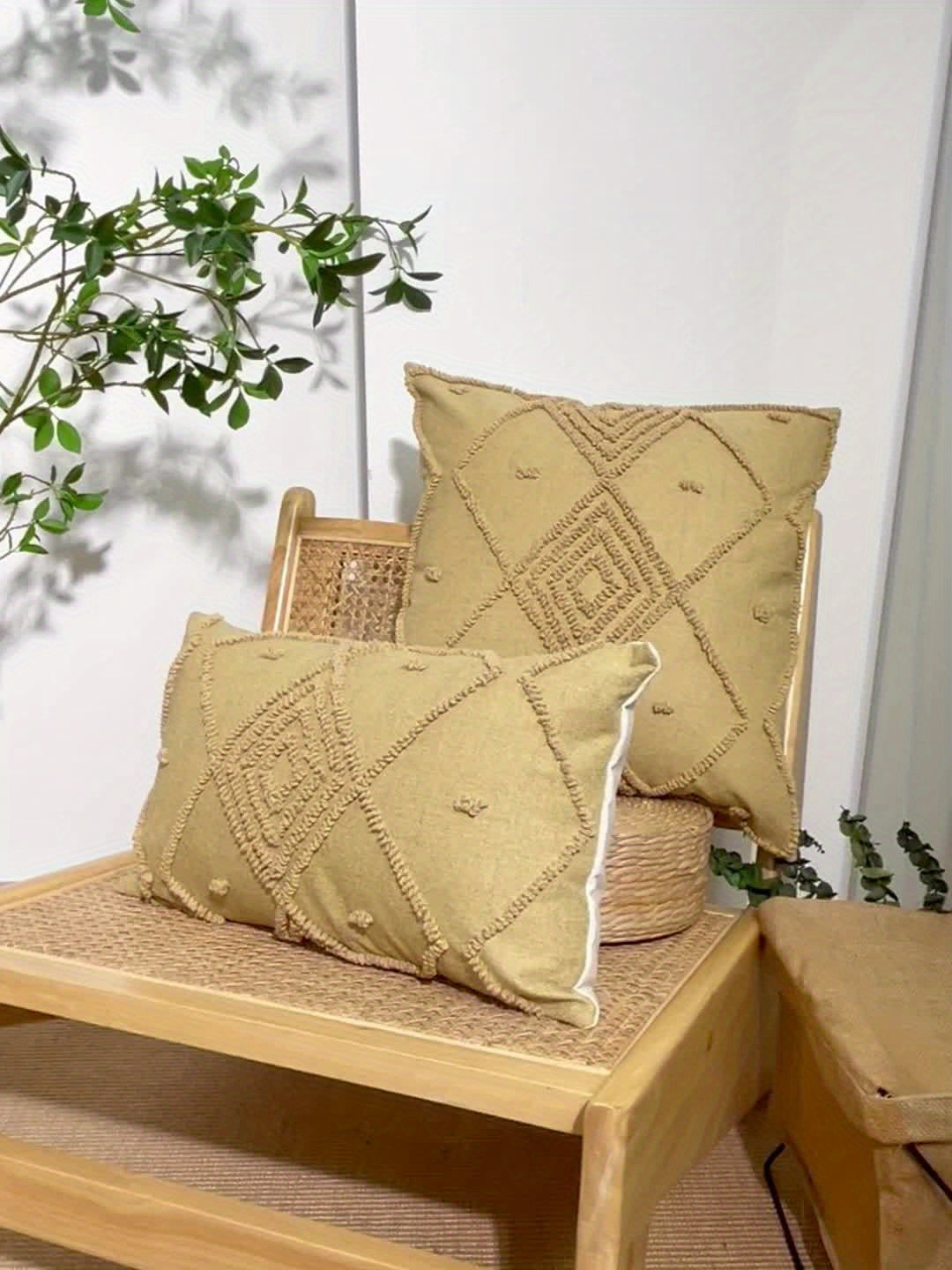 Housse de coussin en toile à carreaux marron vintage avec fermeture éclair - Lavable à la main, parfaite pour canapé du salon et décoration de chambre