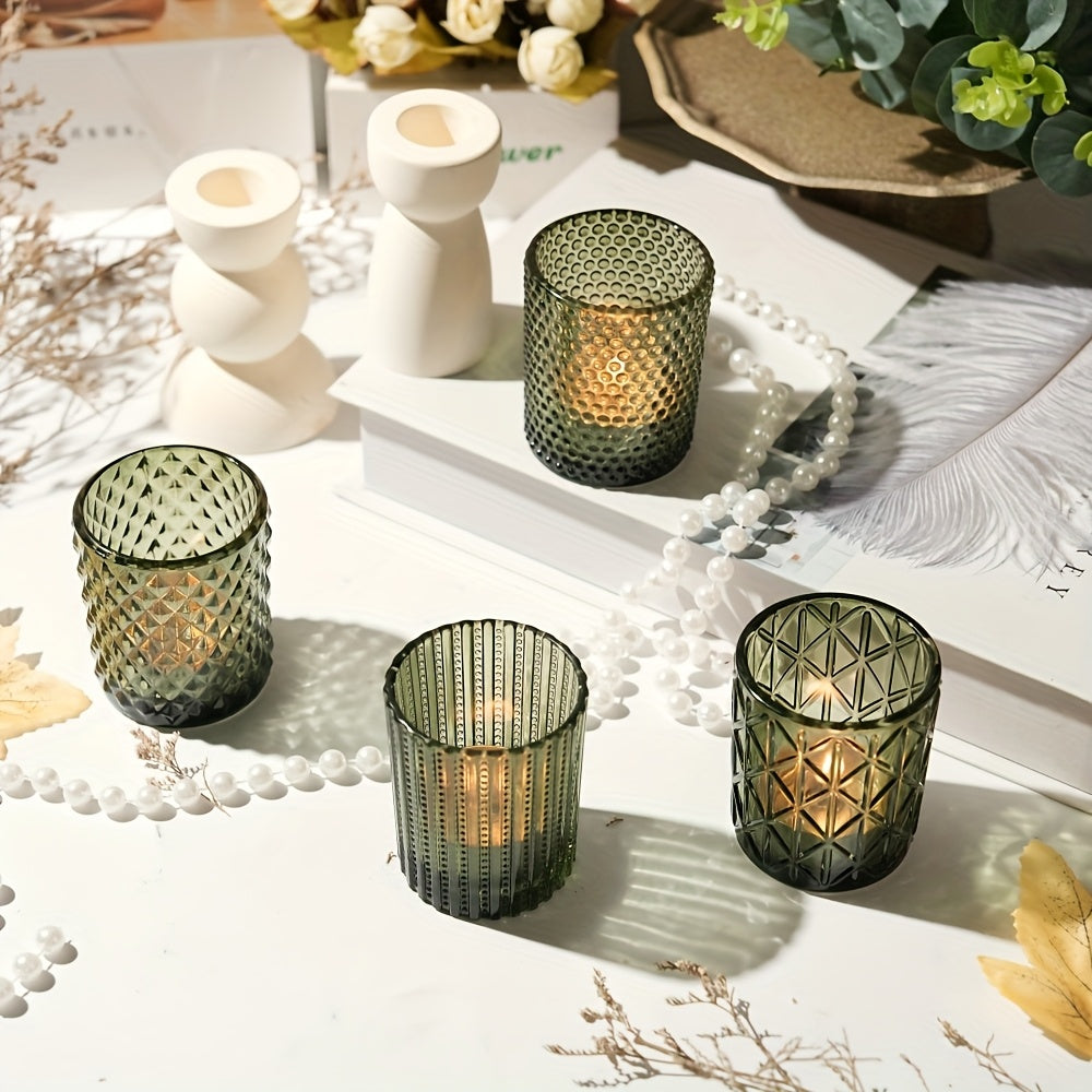 Photophores en verre bohémien avec finition verte brillante – Verre et bordure peinte en noir pour bougies , centres de table.