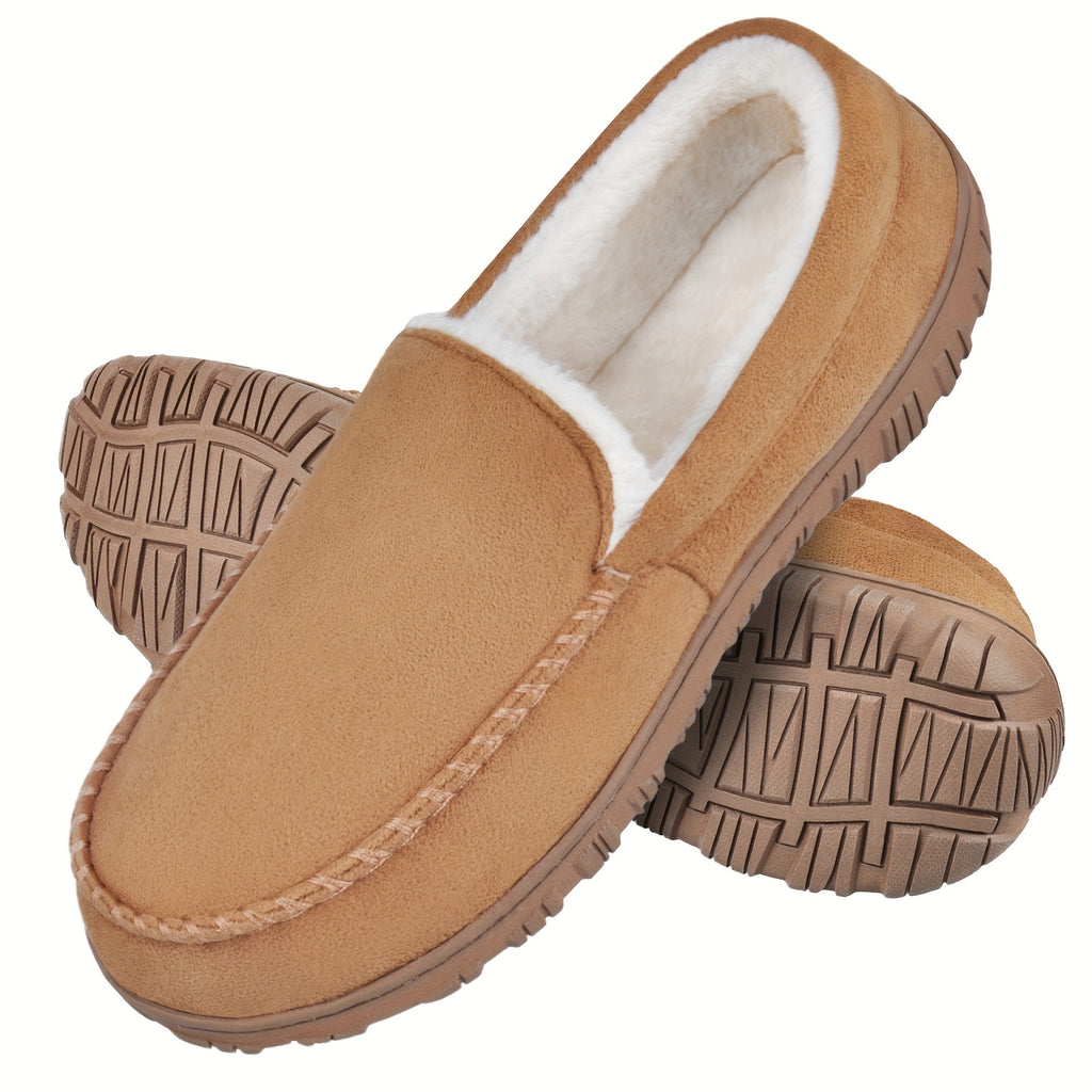 Mocassins/chaussons pour homme, en mousse mémoire douce, chaussons pour la chambre, maison, doublure en fleece chaude, antidérapants, pour intérieur et extérieur