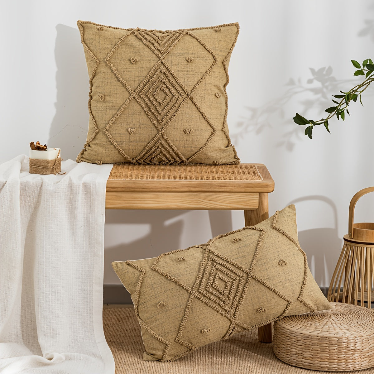Housse de coussin en toile à carreaux marron vintage avec fermeture éclair - Lavable à la main, parfaite pour canapé du salon et décoration de chambre