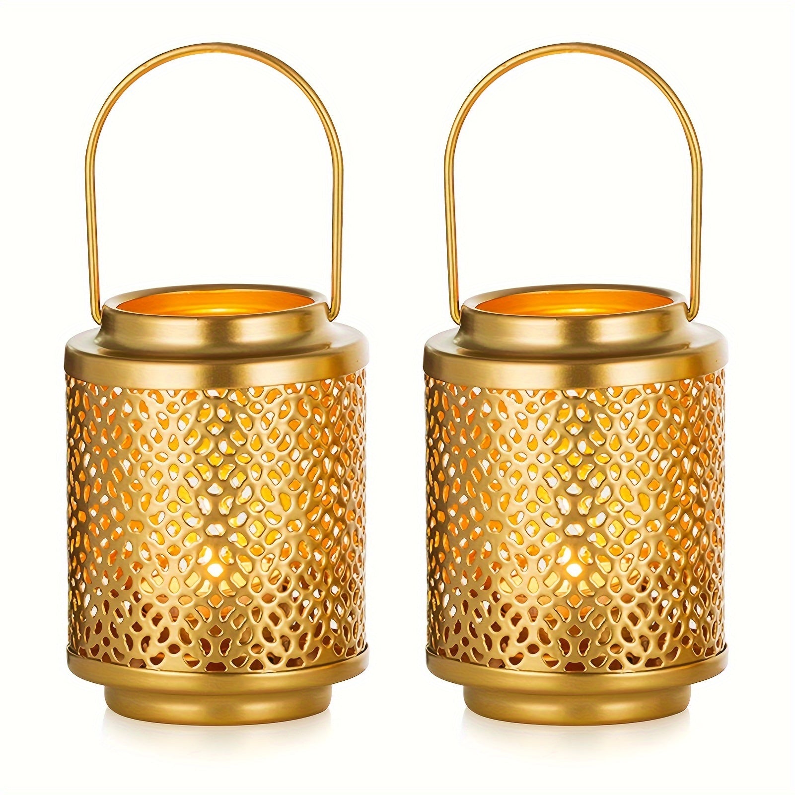 Lanternes décoratives dorées pour bougies , en métal suspendu, petites lanternes vintage. Idéales comme centres de table pour Noël, mariage ou fête. Peut servir de chandelier, candélabre ou suspension dorée élégante.